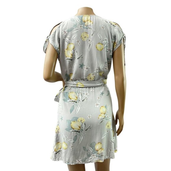 Plum Pretty Sugar Surplice Wrap Dress Lemon Floral Tasseled‎ Light Blue Small - Picture 2 of 14